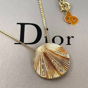 希少/極美品 クリスチャン ディオール Christian Dior ネックレス 貝殻 貝 CDロゴ 刻印 ゴールド ラインストーン パーティー アクセサリー