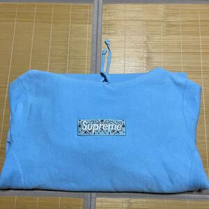 確実正規品　19aw Supreme Banadna Box Logo Hooded Sweatshirt パーカー　スウェット　L Light Blue バンダナ　