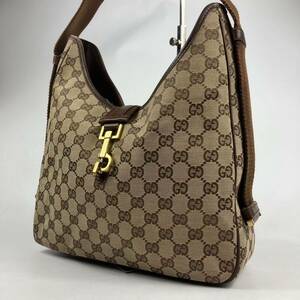 1円【入手困難品】 GUCCI グッチ ジャッキー ホースビット ショルダーバッグ GG ブラウン系 キャンバス ワンショルダー ハンドバッグ