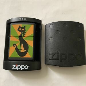 ZIPPO 黒地 黒猫イラスト ジッポライター 新品 