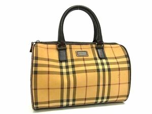 1円 BURBERRY バーバリー ノバチェック PVC×レザー ハンドバッグ ミニボストン トート レディース ブラウン系 FI2448