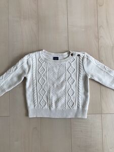 baby GAP ベビー ギャップ ケーブルニット セーター オフホワイト ファスナー ジップ ホワイト カレッジロゴ カバーオール スナップ ボタン