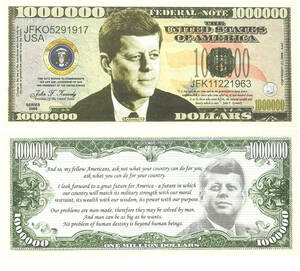 ☆　100万ドル札 　おもちゃ　 ケネディ大統領 JFK キング牧師 ルーズベルト　☆