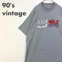 2218 90s  シングルステッチ　AID WALK　ロゴ　Tシャツ　グレー