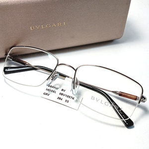 【bgeg40】BVLGARI ブルガリ メガネフレーム シルバー×ブラウン BV1057K 眼鏡 ハーフリム スクエア 極細スリムテンプル ゴールドプレート