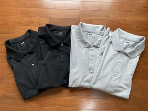 【1日着用のみ極美品】ユニクロ ドライカノコ ポロシャツ4枚セット(ブラック2枚、ライトグレー2枚)