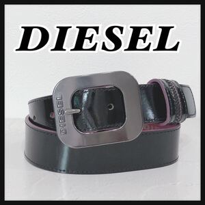 ☆DIESEL☆ ディーゼル ベルト レザーベルト ブラック パープル ツートンカラー エナメルレザー レザー シンプル メンズ 男性 送料無料