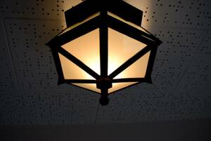 ブロンズ枠　シェード　bronze frame　art deco　電傘 電笠　天付 壁付　六角　昭和レトロ　日本製 Japan　retrospective　lampshade