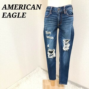 アメリカンイーグル AMERICAN EAGLE デニムパンツ ダメージジーンズ ジーパン ボトムス スーパーストレッチ 34 XSサイズ相当 レディース