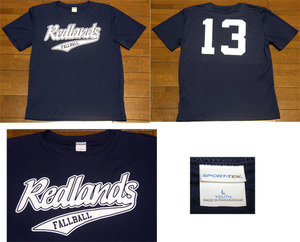 Redlands FALL BALL No.13 Tシャツ YOUTH L ネイビー / SPORT-TEK,100％ POLYESTER,ストレッチ,速乾,軽量,ユニフォーム,USA,ラバープリント