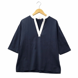 style+confort tricot キーネック 半袖 カットソー Tシャツ ダークグレー 2 (M) レディース