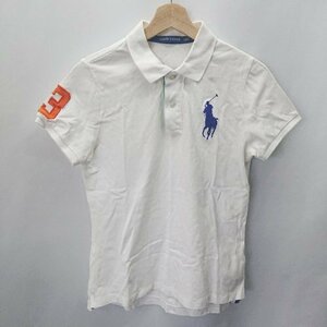 ◇ RALPH LAUREN ラルフローレン ワンポイントイラスト 半袖 ポロシャツ サイズL ホワイト系 レディース メンズ E