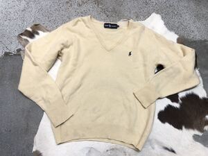 Ralph Lauren ラルフローレン Vネック ウールセーター アイボリー 白系 size M スクール カレッジ