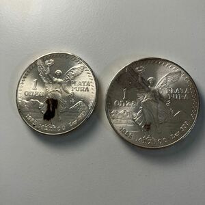 【１枚31g×2枚まとめて】MEXICO メキシコ　1985年 1オンザ/1ONZA 銀貨 PLATA PURA 硬貨　★5