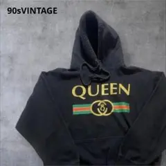 90s US古着　ヴィンテージ　パロディー　QUEEN パーカー　メンズL 黒