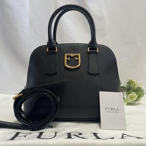 【新品同様】FURLA フルラ ファンタスティカ S 2way ショルダーバッグ ハンドバッグ レザー 斜め掛け ブラック 黒 レディース