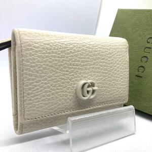 現行品/美品●GUCCI グッチ メンズ レディース 3つ折り財布 ウォレット マーモント 白系 アイボリー レザー 本革 644407