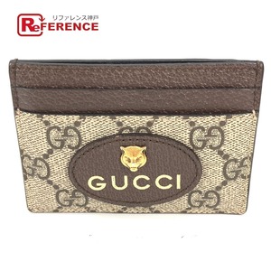 美品 GUCCI グッチ 597557 ネオ ヴィンテージ パスケース 名刺入れ GGスプリーム キャットヘッド 猫 カードケース ブラウン【中古】