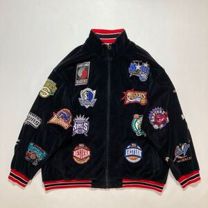 ビッグサイズ☆Unique NBA オールスター ベロア トラックジャケット 3X 黒 赤 白 ビンテージ 刺繍 ワッペン 00s 90s チーム フルジップ