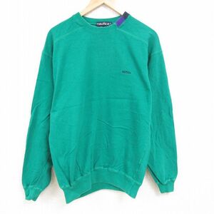 XL/古着 ノーティカ NAUTICA 長袖 ブランド トップス メンズ 90s ワンポイントロゴ コットン クルーネック 緑 グリーン 24au