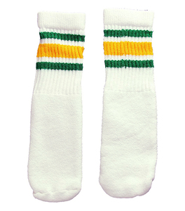 SkaterSocks ベビー キッズ 赤ちゃん 子供 ロングソックス 靴下 Kids White tube socks with Green-Gold stripes style 3 (10インチ)