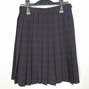 1円 スクールスカート 夏物 w63-丈57 チェック 中学 高校 プリーツ 学生服 制服 女子 中古 HK4953