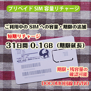 短期リチャージ・31日間0.1GB（100MB）