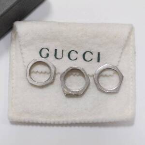 GUCCI グッチ 六角 三連リング ナットリング シルバー 925刻印 約18号サイズ 総重量約20.7g 外箱付