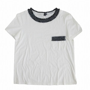 シャネル CHANEL ココボタン P45 コットン×ナイロン Tシャツ 34 レディース ホワイト P45633V28403 ツイード /TNT