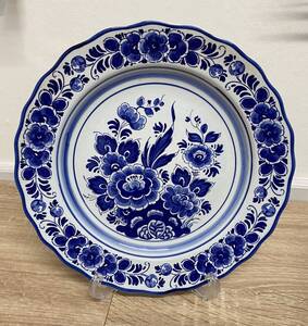 【0604　A-2　BV】デルフト 大皿 直径26cm 飾り皿 洋食器 洋皿 飾皿 DELFT HOLLAND　HANDWERK　 骨董品 染付