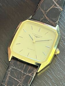 ロンジン LONGINES メンズ腕時計 ゴールド文字盤 クォーツ 362 swiss 3226 quartz 新品電池 稼働品 ブランド時計 QZ 革ベルト スクエア 