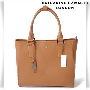 新品1円～★定価2.4万 KATHARINE HAMNETT LONDON キャサリン ハムネット ロンドン 牛革 本革レザー トートバッグ キャメルビジネス◆4606◆