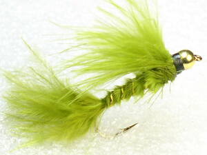 完成品フライ ウエイテッド ビーズヘッドダムセルマラブー Damsel Marabou Olive 8本 #8