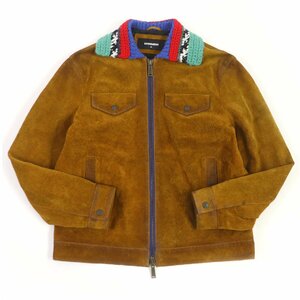 極美品 DSQUARED2 ディースクエアード 22AW S74AM1282 USED加工 ニットカラー スウェード カバーオール レザージャケット ブラウン 46 正規