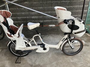 T9　中古電動アシスト自転車 1円売切り！ ブリヂストン ビッケ 三人乗り 白 配送エリア内は送料3800円でお届けします