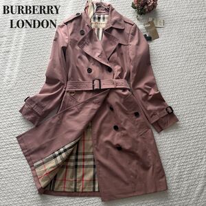 美品 高級 BURBERRY バーバリー 近年 現行 ロング トレンチコート 裏地 メガチェック ノバチェック ピンク タグあり 大きい 42 XL