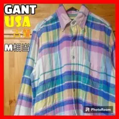 usa古着 GANT ネルシャツ チェック BD レインボーカラー M 相当