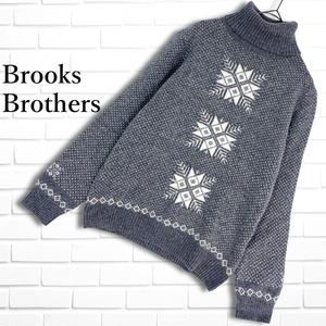 ◆良品◆ Brooks Brothers ブルックスブラザーズ ノルディック ウール ニット 長袖 タートルネック セーター グレー レディース M　0984L