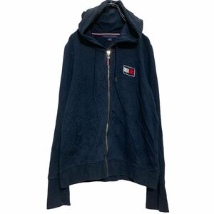 TOMMY HILFIGER ジップアップ ロゴスウェット パーカー M ネイビー トミーヒルフィガー 裏パイル 古着卸 アメリカ仕入 a609-5955