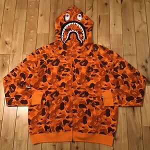 ★新品★ ファイヤーカモ シャーク パーカー Lサイズ shark full zip hoodie a bathing ape bape Orange fire camo エイプ ベイプ 迷彩 dp3