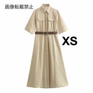 vintage ヴィンテージ レトロ ベルト付き ロング シャツワンピース XSサイズ レディース★ZARA 好きな方に★2024 S/S 春新作 新品未使用★