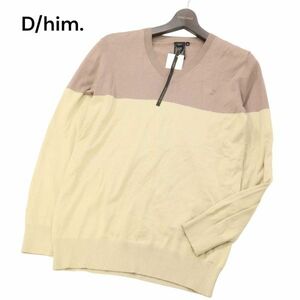 未使用★ D/him. ダブルスタンダード クロージング 春夏 バイカラー★ Vネック レーヨン ニット セーター Sz.46　メンズ　I4T00921_3#D