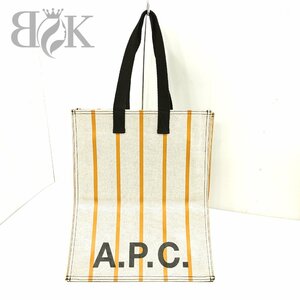 未使用品 A.P.C トートバッグ マチあり ストライプ キャンバス ベージュ×イエロー系 レディース メンズ 鞄 アーペーセー ★