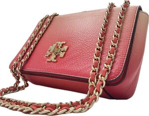 【美品】Tory Burch トリーバーチ チェーンショルダー グラデーション ピンク ターンロック カメラバッグ 斜め掛け クロスボディ 本革