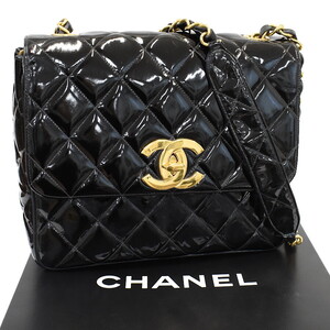 1円 ◎CHANEL シャネル チェーンショルダーバッグ マトラッセ ココマーク ターンロック エナメル レザー ブラック◎E.Dsi.tI-13