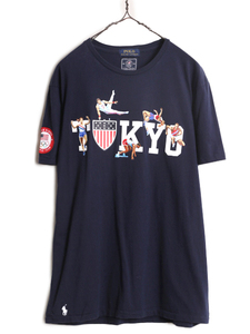 デッドストック ポロ ラルフローレン プリント 半袖 Tシャツ メンズ M 東京 オリンピック 星条旗 アメリカ 代表 限定 シングルステッチ 紺