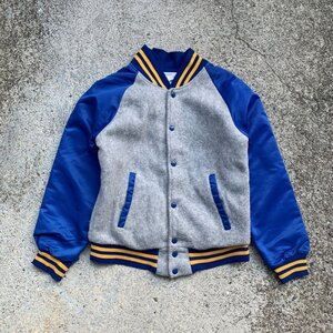 【Ladies or Kids】USA製 Pyramid フリーススタジャン ジャケット グレー×青■ビンテージ オールド アメリカ古着 70s レディース キッズ