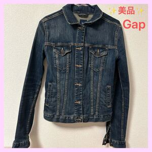 【美品】Gap ダークブルー デニムジャケット 上着 羽織物 通勤 通学 XXS デニム トップス デート ファッション ギャップ プレゼント 人気