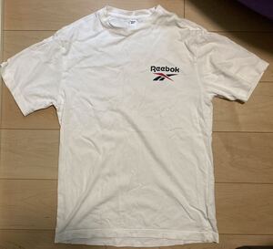 美品 リーボック Reebok 半袖Tシャツ クルーネック コットン s 白 ホワイト トリコロール バックプリント