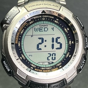 美品 カシオ CASIO プロトレック PROTREK PRW-1300TJ-7JF 腕時計 ソーラー電波 デジタル アナログ トリプルセンサー チタンバンド メンズ